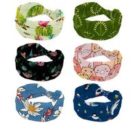 Lot de 6 bandeaux larges pour femme - Motif champ de riz vert - Turban élastique antidérapant - Accessoires pour cheveux