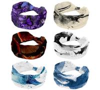 Lot de 6 bandeaux larges pour femme Motif peinture à l'encre Animaux marins requins baleines (1) Large bandeau pour femme Pour le sport Entraînement Stretch Antidérapant