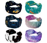 Lot de 6 bandeaux larges pour femme, motif univers de dessin animé, turban antidérapant, élastique pour la sueur, le yoga, l'entraînement, le yoga