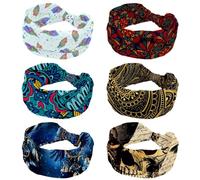 Lot de 6 bandeaux larges pour femme - Style rétro mandala bohème indien vintage - Élastiques - Antidérapants - Pour entraînement de transpiration - Accessoires pour cheveux