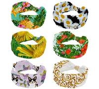 Lot de 6 bandeaux larges pour femme - Turban antidérapant - Camomille - Marguerite - Champ de fleurs - Élastiques - Pour yoga, sueur, sport, entraînement