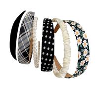 Lot de 6 bandeaux multi-styles avec fleurs et perles - Motif floral - Bandeau rembourré en tissu uni - Accessoires pour cheveux mignons - Noir