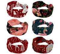 Lot de 6 bandeaux noués à motif de flamant rose de Noël pour femme, bandeau de sport absorbé pour la vie quotidienne, le yoga, l'entraînement