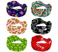 Lot de 6 bandeaux pour femme, bleu indien, psychédélique, yoga, entraînement, bandeau élastique, bandeau doux, turban tendance