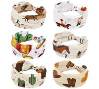 Lot de 6 bandeaux pour femme, turban tendance, extensibles, larges et colorés, style western sauvage, cow-boys, hommes, chevaux, antidérapants, pour entraînement et sport