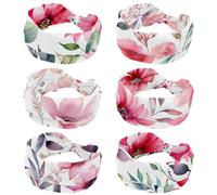Lot de 6 bandeaux souples et fins pour le sport, accessoires antidérapants pour la mode, le lavage du visage, l'entraînement, le yoga, un usage quotidien, fleurs roses avec feuilles