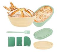 Lot de 6 Banneton pour Pain Kit, Corbeille a Pain Rond 22cm et Ovale 26cm en Silicone, Panier à Pain Pliable avec 3 Spatules et Brosse à Huile, Kit Boulangerie Panier Fermentation pour Boulangers (A)