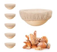 Lot de 6 Banneton pour Pain ronds avec doublure de tissu, petits paniers banneton de 15,2 cm, accessoires pour la cuisson du pain, paniers de fermentation en rotin pour la préparation de la (Rond)