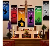 Lot de 6 bannières d'église de Pâques pour mur de sanctuaire, toile de fond religieuse à suspendre avec lettres, versets de la Bible, bannière exquise pour décoration de vacances et d'école