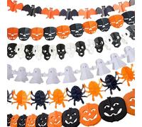 Lot de 6 bannières d'Halloween, décorations de fête en papier à suspendre avec citrouille, chauve-souris, araignées, fantômes, squelette, guirlande de chaînes en papier, décorations de fête sur le