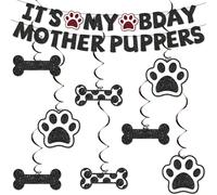 Lot de 6 bannières « Happy Birthday » avec inscription « It's My Bday Puppers » - Guirlande à suspendre en forme de patte de chien - Fournitures de fête sur le thème des animaux de compagnie