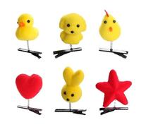 Lot de 6 barrettes à cheveux amusantes en forme de cœur rouge en forme de canard, de poulet, de chien, de lapin, d'étoile, épingles à cheveux en métal pour filles