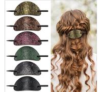 Lot de 6 barrettes à cheveux en cuir avec bâton, accessoires pour cheveux - Supports pour queue de cheval, pinces avec bâton coulissant en bois pour femmes et filles (forme ovale)
