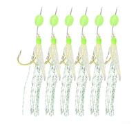 Lot de 6 bas de ligne de pêche avec plumes de maquereau conçus pour l'achigan, la morue et les poissons d'eau douce, avec crochets nocturnes avec fluorescence et noyau en fil robuste pour une