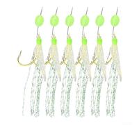 Lot de 6 bas de ligne de pêche avec plumes de maquereau noctilucine lumineuses, broche intégrée et anneau à huit caractères, conçus pour bar d'eau douce et cabillaud pour bas de ligne Sabiki (13#)