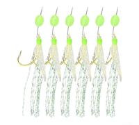 Lot de 6 bas de ligne de pêche avec plumes de maquereau noctilucine, velours biomimétique pour simulation de crevettes, idéal pour la pêche au bar d'eau douce de style Sabiki et à la morue (16#)