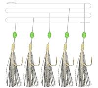 Lot de 6 bas de ligne de pêche en plumes de maquereau à 30 hameçons avec fonction phosphorescente pour réussir la pêche de nuit