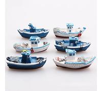 Lot de 6 bateaux de pêche miniatures - Style méditerranéen vintage pour maison de poupée, jardin féérique et micro paysage - Parfait pour les thèmes de l'océan, de la plage et de la mer (styles