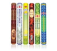 Lot de 6 bâtonnets d'encens Hem parfumés pour maison - Patchouli, rose rouge, citron, bois de santal, sauge blanche et chandan précieux