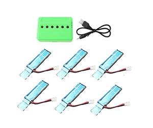 Lot de 6 batteries Po 3,7 V 520 mAh 30 C avec chargeur USB pour hélicoptère XK K110 K110S V930 V977 RC