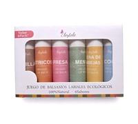 Lot de 6 baumes à lèvres bio, 100 % naturels, paquette offerte, 6 saveurs, noix de coco, vanille, miel, menthe, fraises, agrumes