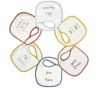 Trois Kilos Sept – Lot de 6 bavoirs Mots Tendres, éponge douce 18x21 cm, mixte, blanc