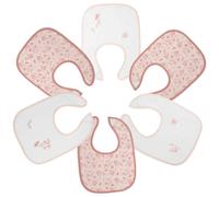 Trois Kilos Sept - Lot 6 Bavoirs Bébé Premier-Âge - Éponge Absorbante - Membrane Impermébale - Fermeture Scratch - Fleurs Roses et Beige - Dés 4 Mois - 22x30cm