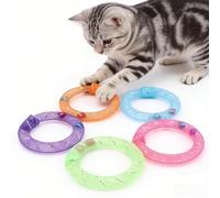 Lot de 6 beignets interactifs en maille pour chat de couleurs aléatoires avec clochette pour taquineries, liaison avec propriétaire d'animal de compagnie, jeu de voyage en intérieur sans batterie, 6