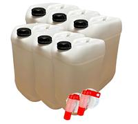 Lot de 6 Bidons Plastique 25 L litres avec Bouchon Hermétique DIN 61 et 2 Robinets Verseurs - PEHD Résistant pour Liquides Alimentaires et Chimiques - Réutilisable et Durable - Jerry can Jerrican