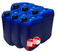 Lot de 6 Bidons Plastique Bleu 25 L litres avec Bouchon Hermétique DIN 61 et 2 Robinets Verseurs - PEHD Résistant pour Liquides Alimentaires et Chimiques - Réutilisable Durable - Jerry can Jerrican