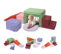 Lot de 6 blocs de mousse souple pour grimper et ramper, blocs d'escalade modulaires en cuir synthétique pour tout-petits, jouets d'escalade éducatifs pour enfants (Ensemble 7 pièces avec chaise)