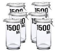 Lot de 6 bocal hermétique à bouchon mécanique, récipient hermétique transparent, bocal de conservation des aliments en verre, capacité 1500 ml - Diamètre 10 x Hauteur 25.2 cm -JUANIO- Transparent G
