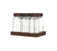 COOK CONCEPT, KA0366, Bocaux à épices en Verre avec Plateau en Acacia, couvercles hermétiques pour Conservation optimale, étiquettes Personnalisables, 6 pièces, Transparent, Taille Standard