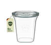 Lot de 6 bocaux de conservation Weck - 0,5 l - En forme de chute RR100 - Avec 6 couvercles en verre - Dans un carton Weck d'origine (avec couvercle en verre)