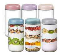 Lot de 6 bocaux en verre coloré de 700 ml avec couvercles hermétiques à vis - Anti-fuite - Pour avoine de nuit, épices, sauces, salade de fruits, céréales, yaourt et collations