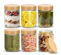 Lot de 6 bocaux Meal Prep de 500 ml - Bocaux d'avoine avec couvercle en bois - Bocaux en verre avec bouchon à visser - Pour céréales à emporter, pudding, confiture, yaourt, conserves en verre