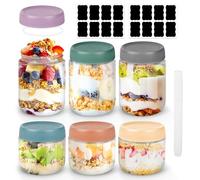 Lot de 6 Bocaux Overnight Oats Jar en Verre (3x 300ml + 3x 480ml) - Pots pour Yaourt, Avoine de Nuit, Pudding & Meal Prep - Couvercles Hermétiques - Idéal Céréales, Smoothies, Salades, Confitures