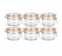 Lot de 6 bocaux Weck de 170 ml avec fermeture à levier - Bocaux en verre pour conserves avec joint en caoutchouc, hermétiques et réutilisables - Pour confiture, sauces et cadeaux DIY - Transparents