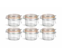 Lot de 6 bocaux Weck de 200 ml avec fermeture à levier - Bocaux en verre pour conserves avec joint en caoutchouc, hermétiques et réutilisables - Pour confiture, épices et cadeaux DIY - Transparents