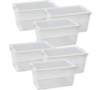 Lot de 6 boîte de rangement hermétique 6 L, caisse de transport avec couvercle solide et clips sur les côtés - Longueur 34 x Profondeur 21 x Hauteur 12 cm- JUANIO - Transparent G