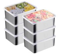 Lot de 6 boîtes à charcuterie pour réfrigérateur : 13,8 x 5,7 x 10,8 cm Récipient de congélation en acier inoxydable avec couvercle, boîtes de conservation avec couvercle Boîtes empilables pour