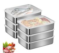 Lot de 6 boîtes à charcuterie pour réfrigérateur, boîtes de rangement pour aliments frais, boîtes de congélation, boîtes à charcuterie, en acier inoxydable, pour le stockage du fromage, de la viande