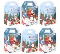 Lot de 6 boîtes à cupcakes de Noël pour cadeaux, boîtes à déjeuner en carton pour bonbons, chocolat, biscuits, aliments, boulangerie, Père Noël, bonhomme de neige, arbre de Noël