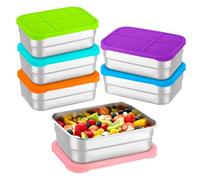 Lot de 6 boîtes à déjeuner en acier inoxydable - 720 ml - Avec couvercle en silicone - Anti-fuite - Pour école, pique-nique, maternelle, sport, bureau, maison, camping, randonnée