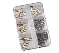 Lot de 6 boîtes à grilles avec strass à dos plat et petits diamants ronds pour accessoires de nail art