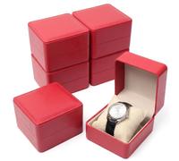Lot de 6 boîtes à montres en similicuir brillant avec doublure en peluche douce pour montres - Rouge
