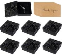Lot De 6 Boîtes Cadeaux À Bijoux 7,5 × 7,5 × 3,5cm Avec N?Ud Pour Collier,Bague,Cadeau,Emballage De Bijoux(Noir)