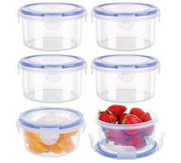 Lot de 6 boîtes de conservation alimentaires rondes de 300 ml avec couvercles, hermétiques, pour la préparation des repas, boîtes à bento avec couvercle à clip pour friut, yaourt, collation