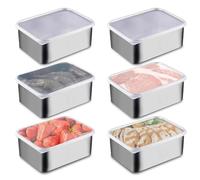 Lot de 6 boîtes de conservation en acier inoxydable avec couvercle - 500 ml - En acier inoxydable - Boîtes de préparation des repas - Empilables - Pour la cuisine