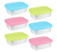 Lot de 6 boîtes de conservation rectangulaires de 600 ml avec couvercle multicolore, réutilisables, en polypropylène, passent au micro-ondes et au congélateur, sans BPA